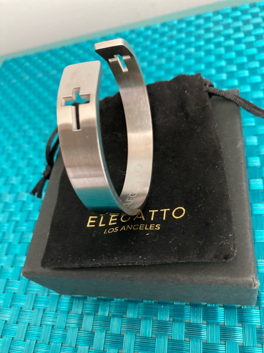 Elegatto Silver Tone Cut-Out-Cross Cuff Bracelet